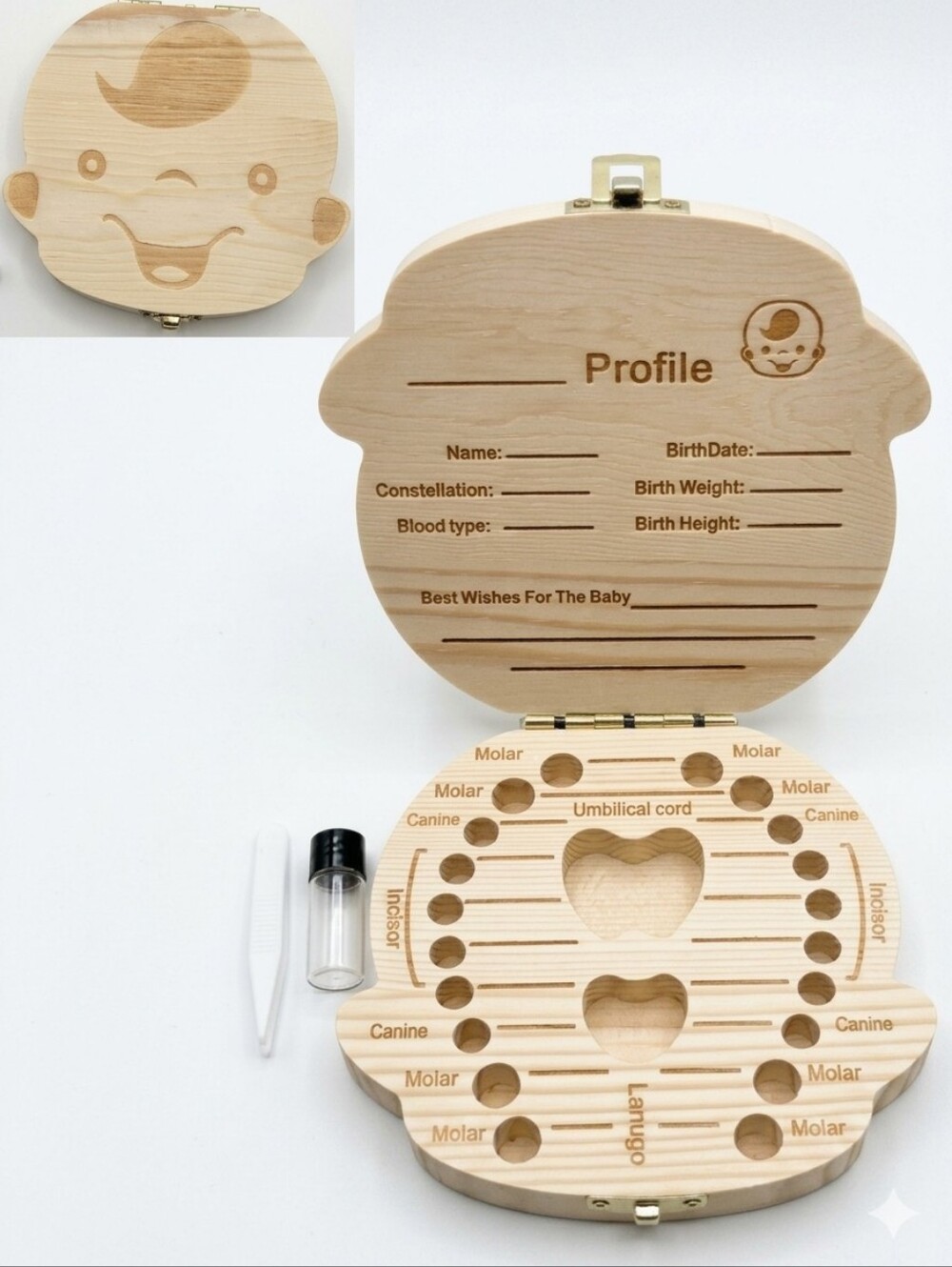🔹️NIB Baby Boy Shaped Tooth Fairy Wooden Keepsake Box